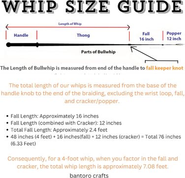 Преміум бичача плеть з чорної шкіри Bantoro Crafts, 12 косичок, довжина 0,9-2,4 м, для верхової їзди