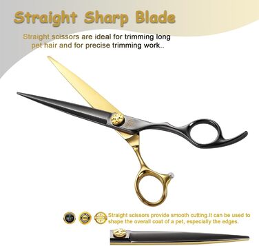 Професійна вигнута ножиця для грумінгу собак, японська сталь 440C, 19.1 см, чорний та золотий колір