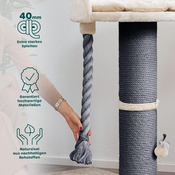 Дряпак для котів HAPPYPET 'Balu' 100 см, преміум, стабільний, для великих порід (Мейн-кун, регдол), товсті стовпи 18 см, натуральний сизаль, сірий-бежевий