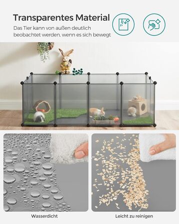 Клітка для тварин SONGMICS з піддоном, для морських свинок, хом'яків, кроликів, їжаків, 143 x 73 x 46 см, сіра