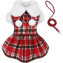 Пуловер для собак з повідком, комплект з D-подібним кільцем, в клітинку, з флісу, одяг для маленьких собак, дівчаток та хлопчиків, зимове халат для домашніх тварин, теплий одяг, теплий халат для собак, осінь, розмір XXS, червоний/подорожний, однотонний (Getaway Solids)