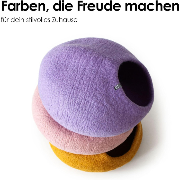 Преміум котяча печера LucyBalu® з фетру | Натуральне котяче ліжко з 100% пухкої вовни | Фетрова печера для котів ручної роботи в Непалі | Затишна печера для котів | 45x45x28 см | Білий (Рожевий)