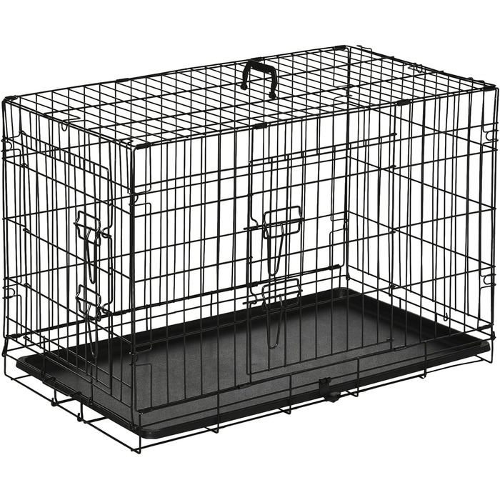 Клітка для собак PawHut, металева, транспортна, з 2 дверима, чорна, 76x53x57 см