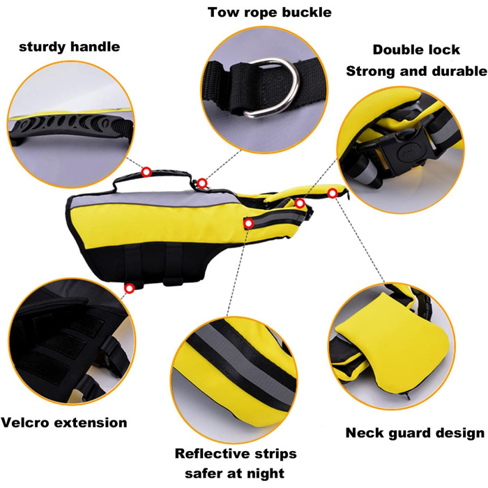 Жилет для плавання для собак, жовтий (L) з Airbag, ручкою та світловідбиваючими смугами
