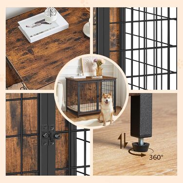 Клітка для собак, 100 см, з подушкою, 2 двері, для маленьких, середніх та великих собак, клітка для дому, білий ADCBW10701 (80 x 55 x 65 см, коричневий)