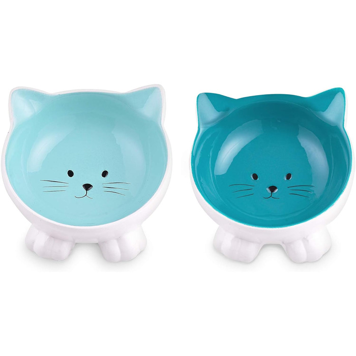Набір мисок для котів Navaris (2 шт.) - кераміка, неслизькі, для води та корму, можна мити в посудомийній машині (світло-блакитний)