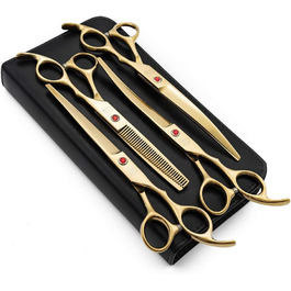 Професійний набір для стрижки собак Moontay: 4 ножиці (прямі, вигнуті вгору, вигнуті вниз, фінішна), JP Edelstahl, золото