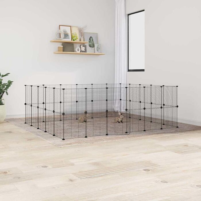 Клітка для тварин vidaXL, 44 елементи, сталева, 35x35 см, чорна, для кроликів, цуценят, універсальна