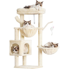 Котячий будиночок Heybly Kratzbaum: 100 см, з платформою, печерею, 2 гамаками та іграшками. Активний котячий будиночок, HCT006SW (Бежевий)