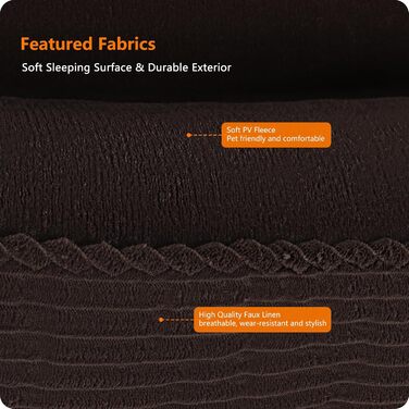 Ліжко для собак з тканини Cord, S/M/L, антиковзаюче, знімний та пральний чохол, м'яке та дихаюче, коричневе, 110 x 85 x 27 см