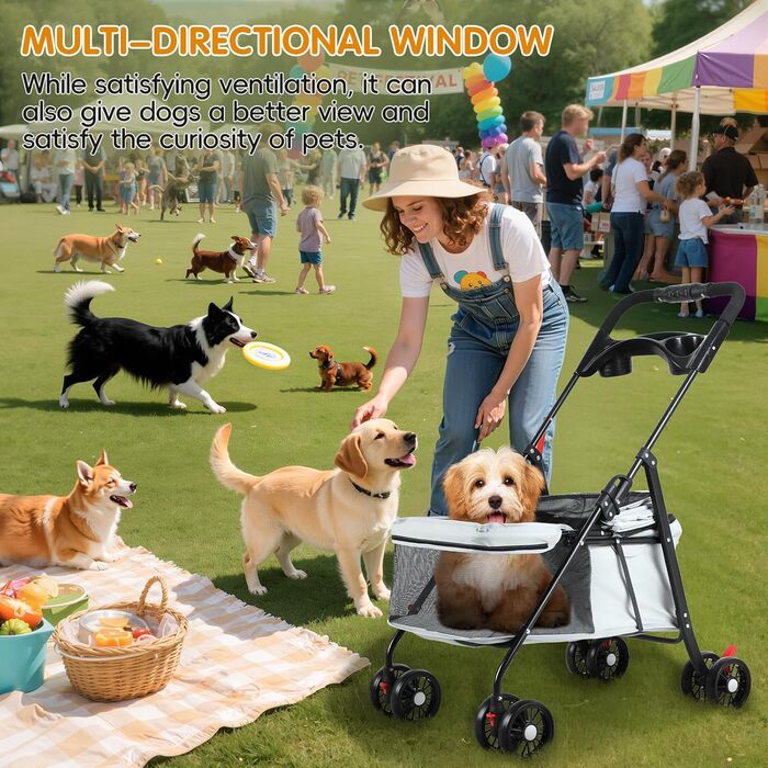 Візок для тварин: для собак та котів, складання, 4 колеса, сірий