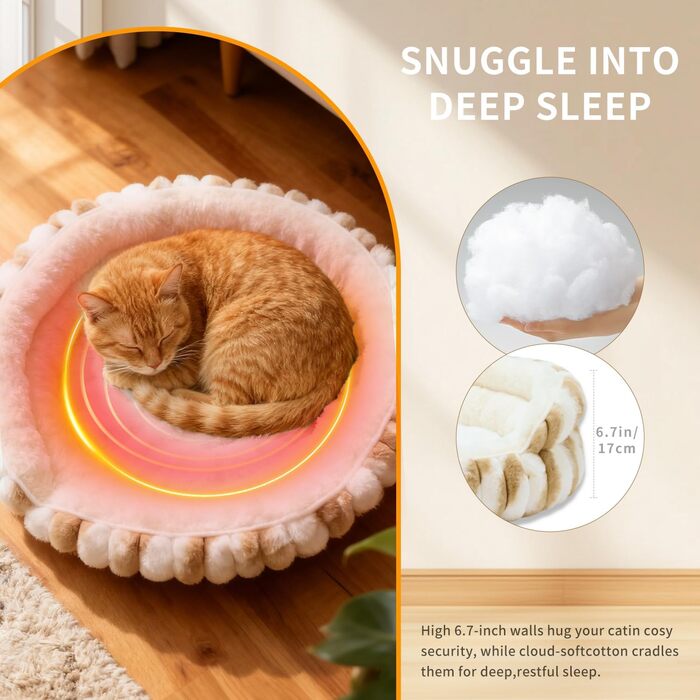 Обігрівальне ліжко для котів, електричне, миється, стійке до укусів, водонепроникне, заспокійливе та тепле з регульованим нагрівальним килимком, 51×51×17 см