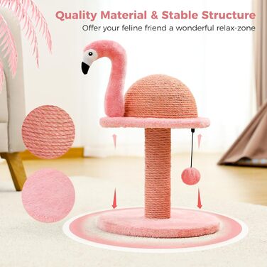 Креативний когтеточка PAWZ Road Flamingo, стильний котячий комплекс, висота 48 см, рожевий
