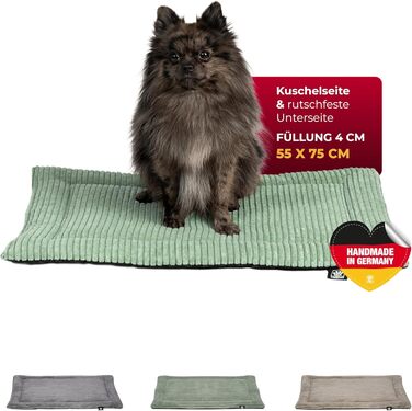 Килимок для собак HS-Hundebett® з підкладкою Cord, XS – антиковзаюча функція, м'яка ковдра для собак, затишне місце для відпочинку – виготовлено в Німеччині (зелений, 55x75 см)