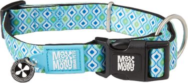 Нашийник для собак Max & Molly з надійною застібкою, стильний дизайн для малих, середніх та великих собак та цуценят, водонепроникний, зручний, регульований, з QR-кодом ідентифікації тварин Gotcha, розмір M (33-53 см), колір Retro-Blue