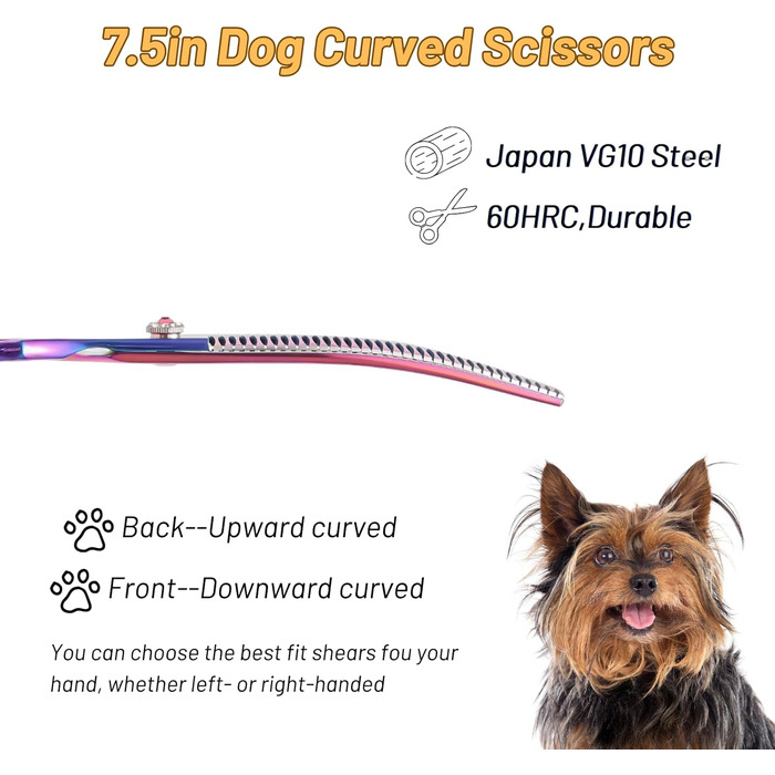 Професійна вигнута ножиця для грумінгу домашніх тварин 7.5 дюймів (25 градусів) з 35 зубцями, фіолетового кольору, преміум-якість