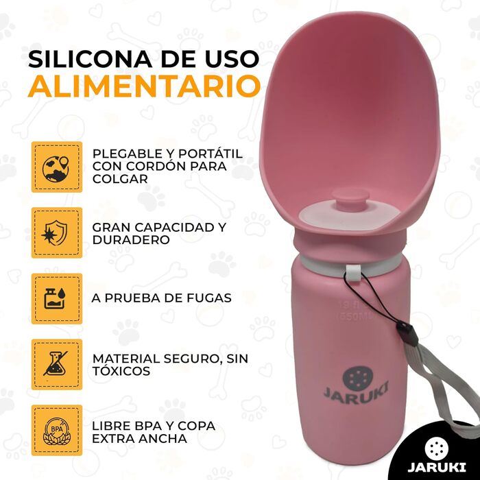 Складаний миска-поїльник для собак JARUKI, 550 мл, рожевий, BPA-free