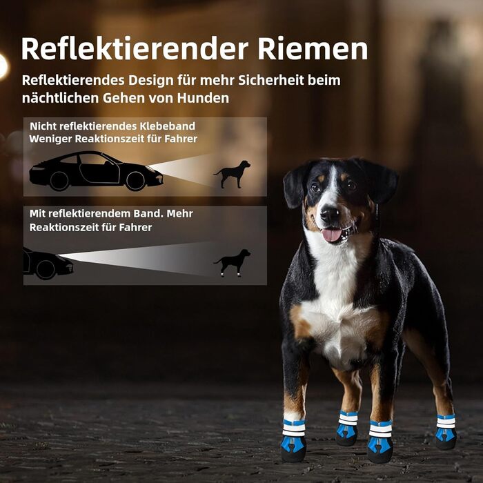 Взуття для собак, 4 шт. Водонепроникні чоботи для собак з антиковзкою підошвою та світловідбиваючим кріпленням, для маленьких, середніх та великих собак (XXL, Синій)