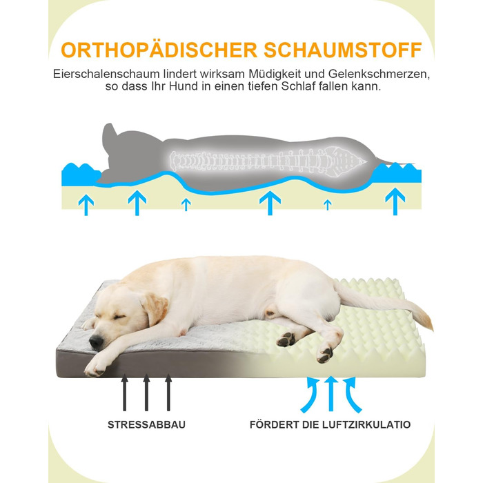 Ортопедичне ліжко для собак середнього розміру KSIIA, 90x57 см, знімний чохол, двостороннє, сіре