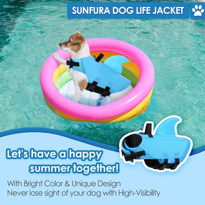 Рятувальний жилет для собак SUNFURA Shark, плаваючий жилет для маленьких і середніх порід, синій, з ручкою, для басейну та човна