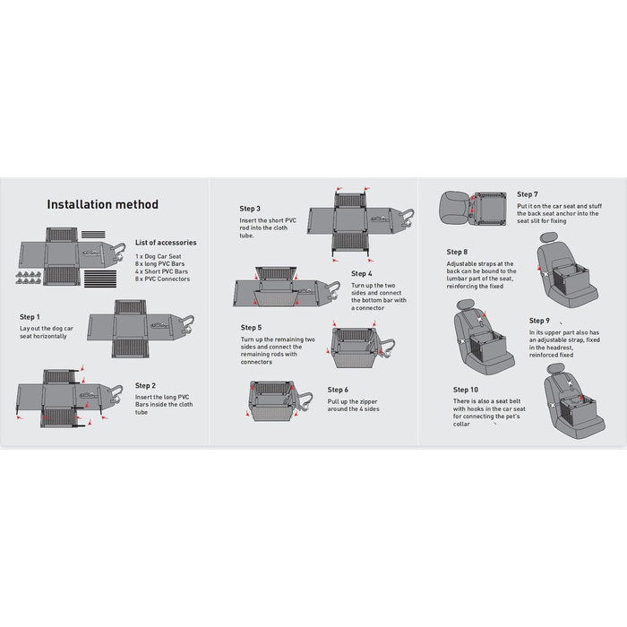Автокрісло для собак: міцне, водовідштовхувальне, для малих та середніх порід, рожеве, з рамою
