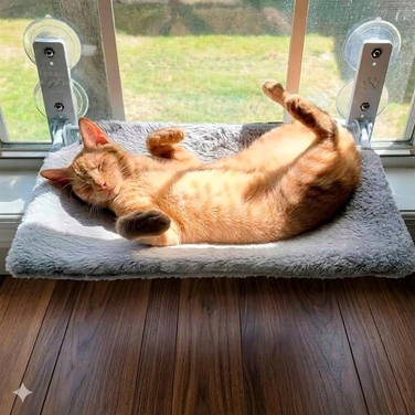 Складаний гамак для котів з присосками, 52 x 30 см, сірий фліс, можна прати