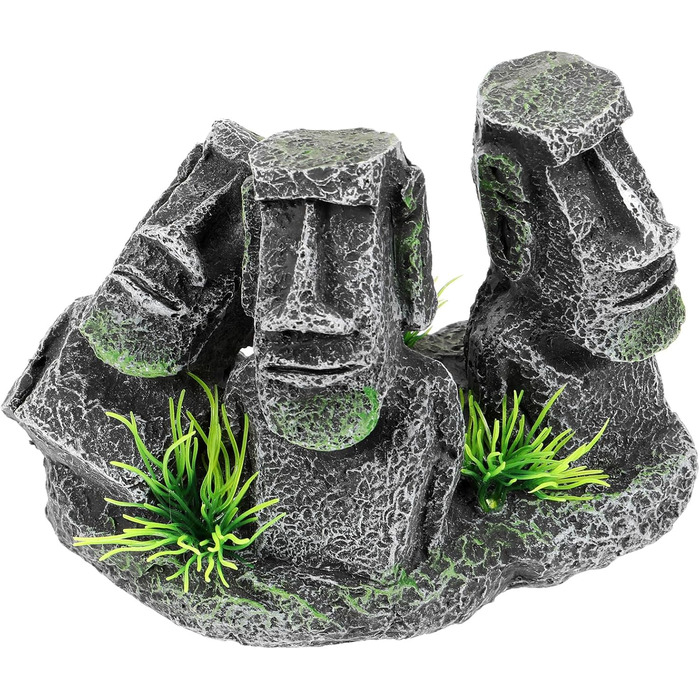 Декорація для акваріума Moai – голова острова Пасхи, скульптура Ahu Akivi, укриття для риб, прикраса для прісноводного та морського акваріума, ландшафтний орнамент, бренд minkissy