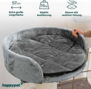 HAPPYPET Преміум Дряпальня 'Balu' для великих котів, стійка - котячий комплекс, кліматична драбина, для Мейн-кун, Регдолл, міцний сизаль, товсті стовпи 18 см, 100 см у висоту, сірий (BASIC)