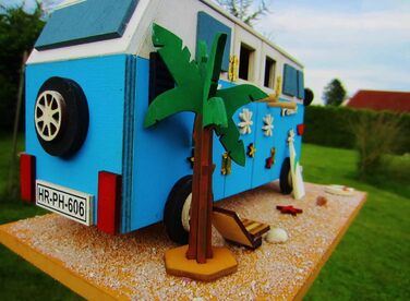 Декоративний дерев'яний шпаківня-будиночок для птахів Nistkasten Camper, ручна робота, підвісний, для синиць, горобців, яскравий дизайн, для саду, тераси, балкона, вольєра