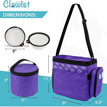 CLAWIST Сумка для собак у подорожах з контейнерами для ласощів та корму, фіолетовий, для авіаперельотів, аксесуари для собак