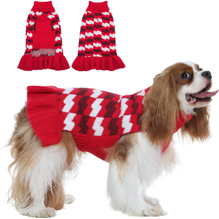 Теплий пуловер для собак OUOBOB – стильний одяг для дівчаток, ідеальний для великих собак, червоний колір, розмір Medium