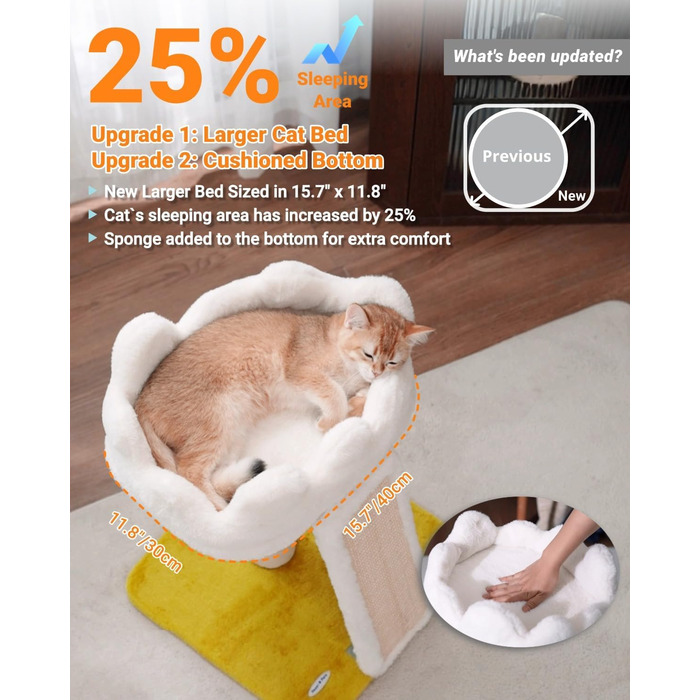 Дерево для котів Happi N Pets Cloud, з лежаком та когтеточкою, для дому, з м'якою лежаком та іграшкою, 22 дюйми