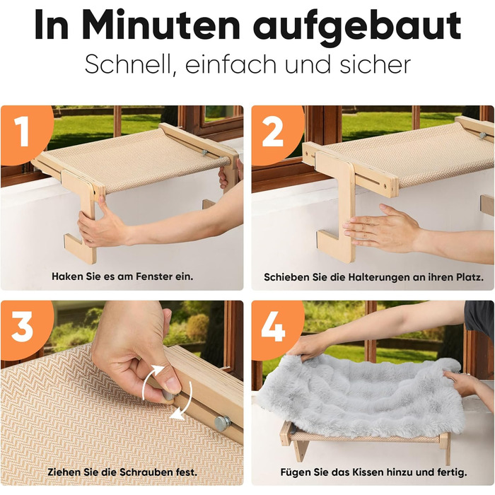 Котяча гамак FUKUMARU для вікна та підлоги, міцна конструкція, легко збирається (Сірий з м'яким подушкою)