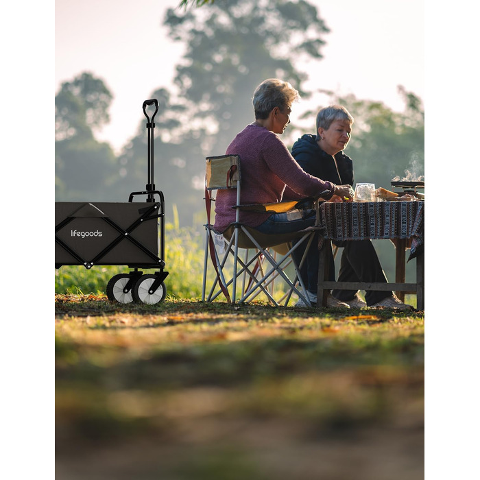 Візок-тачка LifeGoods розкладний сірий – 98x45 см, 94 л, поворотні колеса