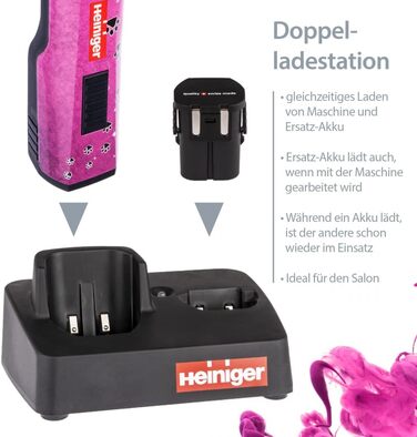 Набір для стрижки собак EHASO HEINIGER Profi Saphir: акумуляторна машинка, насадки, миска для води (рожева)