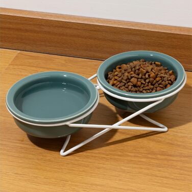 Керамічна миска для котів Navaris з металевим підставкою - Підвищена миска для котів - Миска для котів з кераміки - Підвищена миска для котів - Годівниця для котів - Безпечна для миття в посудомийній машині та мікрохвильовці Білий/Зелений