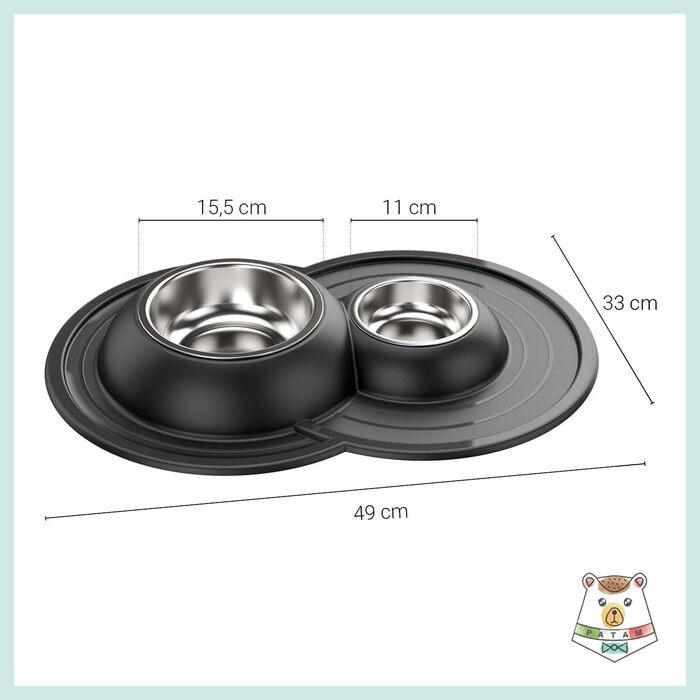 Миска для кота Patam з нержавіючої сталі з антиковзною підкладкою, італійського виробництва, Jerry Grün (Tom Grau)