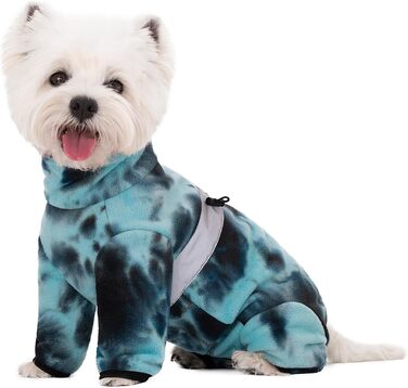 Зимовий теплий одяг для собак, флісовий комбінезон з регульованими лапами та D-подібним кільцем, для маленьких собак, колір Батик Блакитний, розмір S