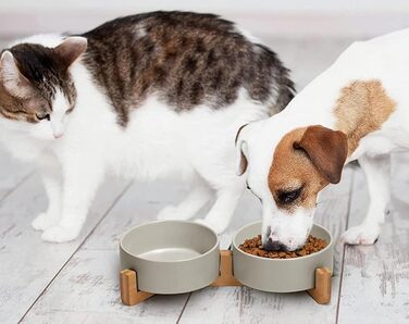 Керамічна миска для собак та котів 2 шт. з підставкою з бамбука, 600 мл, антиковзна, для годування, миска для тварин