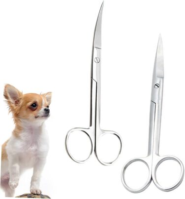 Ножиці для грумінгу тварин з нержавіючої сталі з прямим та вигнутим лезом, ергономічні ручки, для професійного грумінгу та домашнього використання