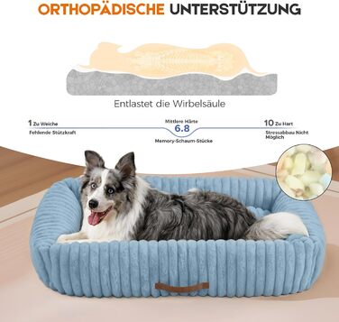 Ортопедичний лежак для собак великих порід, лежанка для собак, м'яка, з підголовником, знімний килимок, з ручками, блакитний, 109 x 76 x 20 см, XL
