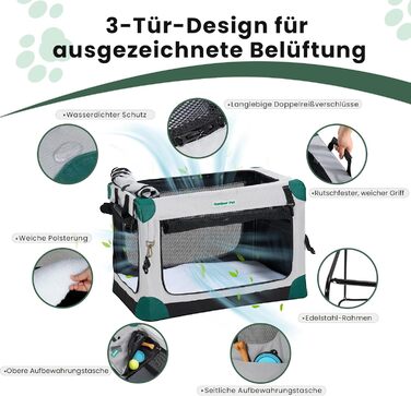 Складана переноска для собак та котів Gardner Pet Hundebox, 66x48x48 см, сіра. Підходить для тварин до 15 кг. З ручками та ковдрою.