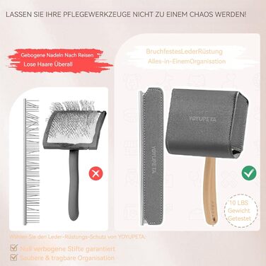 Набір щіток та гребінців Slicker для великих собак з довгою шерстю – щітка для розплутування з пінами 22 мм для Голден Ретріверів, Пуделів, Дудлів та котів – професійний догляд за шерстю з дерев'яною ручкою та шкіряним чохлом. Покриття лаком.