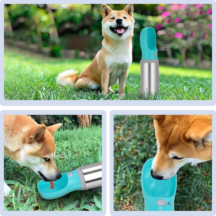 Портативна пляшка для води для собак 400 мл, нержавіюча сталь, без витоку, дозатор води для цуценят з годівницею, для подорожей, прогулянок, походів та активного відпочинку