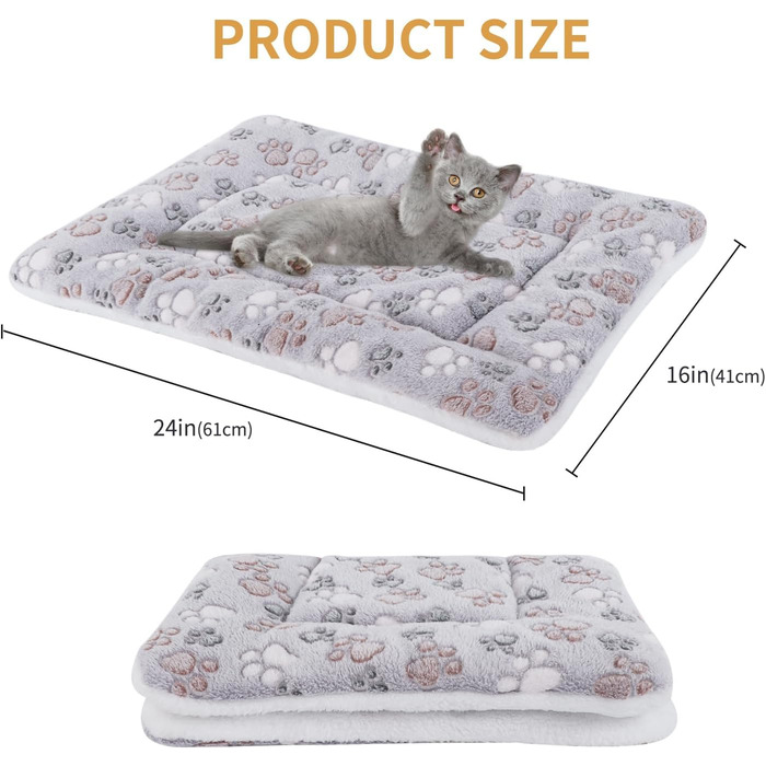 М'який та теплий лежак для собак та котів з флісу, 69x52 см / 61x41 см, сірий лапка