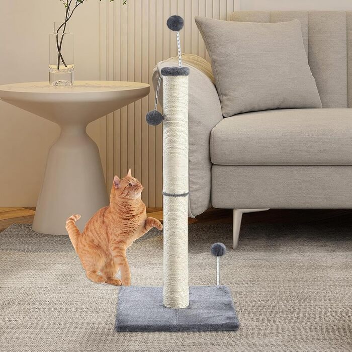 Котяча дряпка XXL 97 см: міцна колона з сизалю, м'який плюш, іграшковий м'ячик