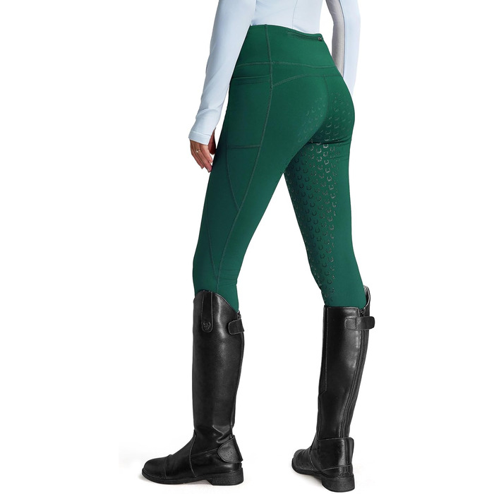 Легінси для верхової їзди жіночі зимові FitsT4 з силіконовим повним покриттям, флісовою підкладкою, кишенею для телефону та петлями для ременя (L, Темно-зелений)