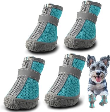 Чоботи для собак Hcpet: дихаючі, з світловідбиваючими ремінцями, антиковзні, для маленьких собак, 4 шт., оливковий (розмір 1, блакитне озеро)