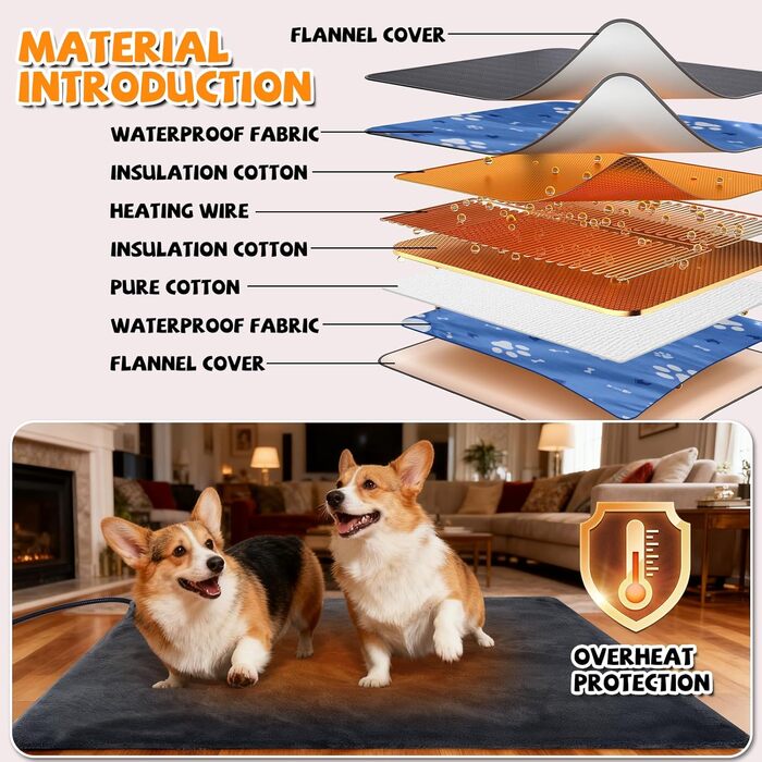 Килимок грілка для котів та собак Qoosea, електричний, 45x45 см, регулювання температури 30-60°C, таймер, водовідштовхувальний, знімний чохол