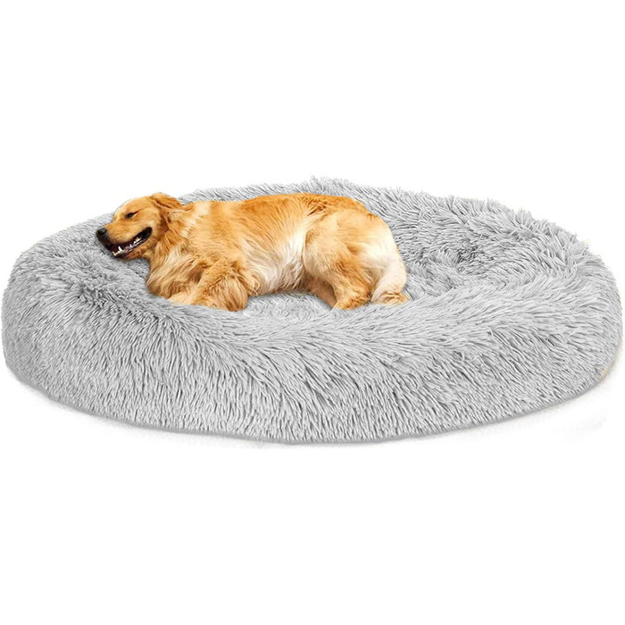 Кругле ліжко для собак Loir Fluffy, 70 см, сірий, м'яке плюшеве, для глибокого сну, легко миється